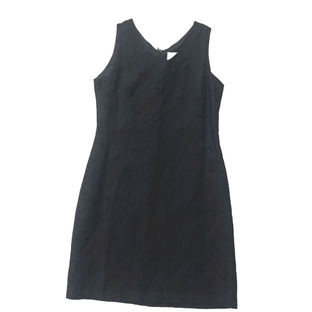 LBD Black Sleeveless Sheath Dress SMALL Eyelet Rayon Blend Lined Sherry Taylor